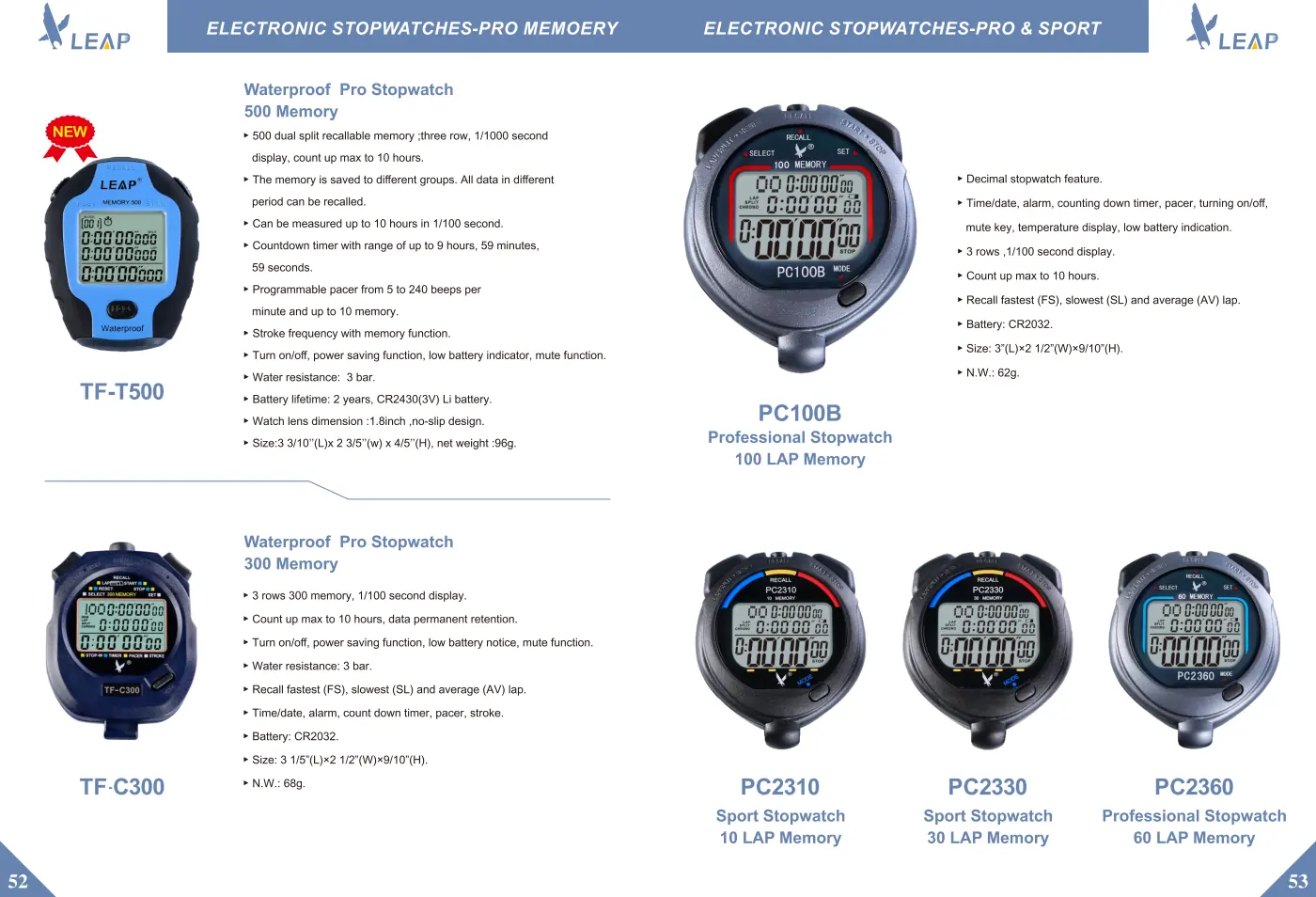 Electronic Stopwatches · Catalogue sheet 2