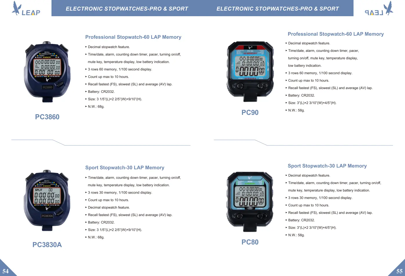Electronic Stopwatches · Catalogue sheet 3
