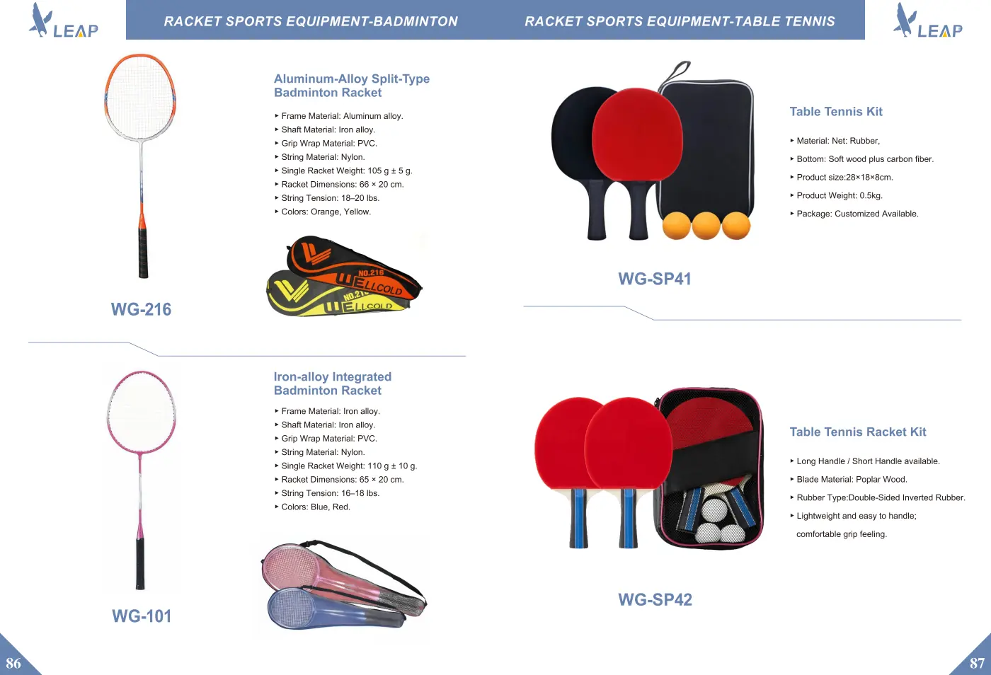 Racket Sports · Catalogue sheet 2